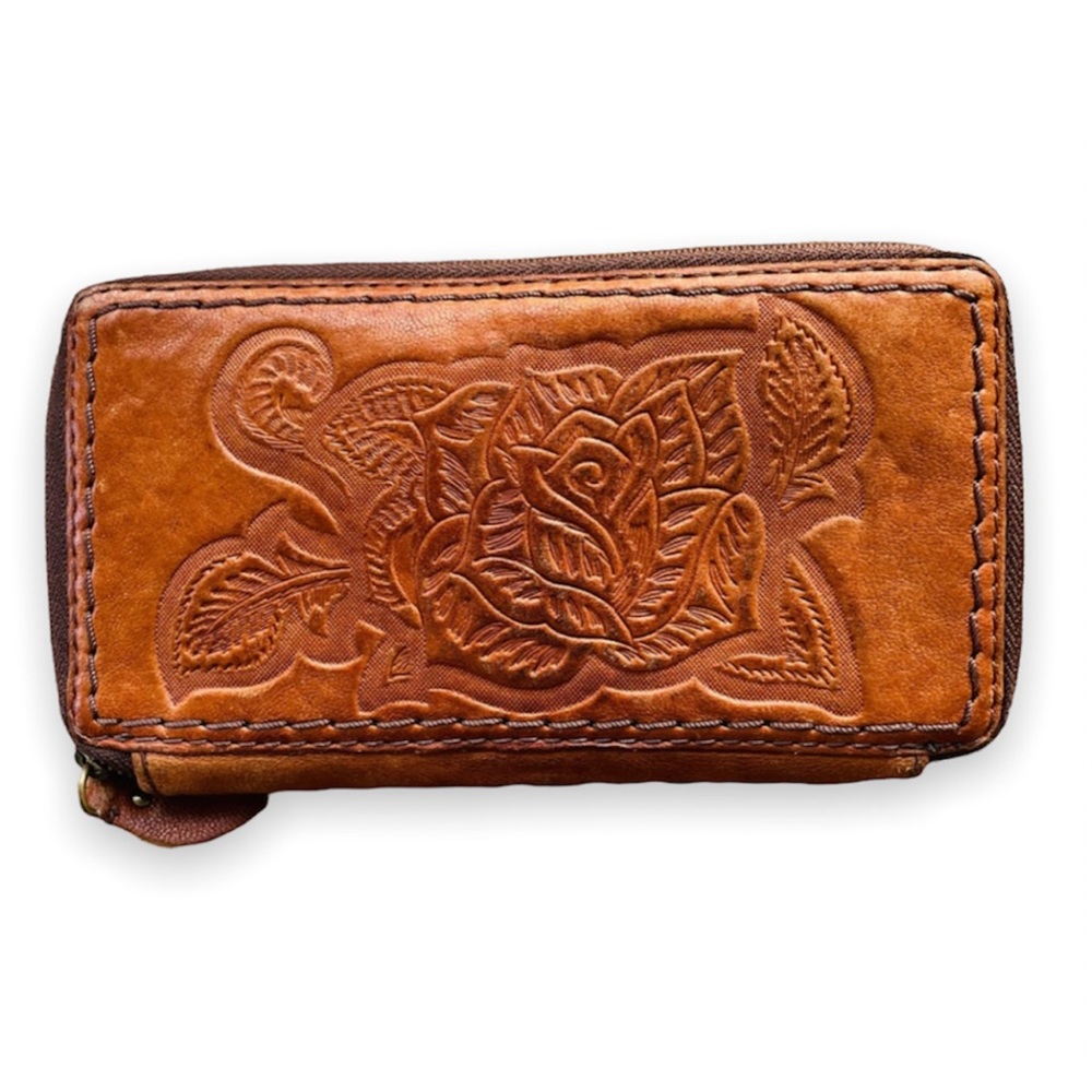 RARE LUCKY BRAND Vintage Carved Leather Wallet